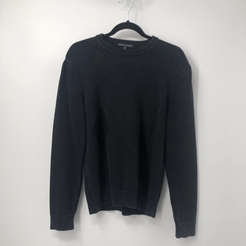 Robert Barakett Rib Knit Pullover Sweater Long Sleeve Crewneck Black Size Medium